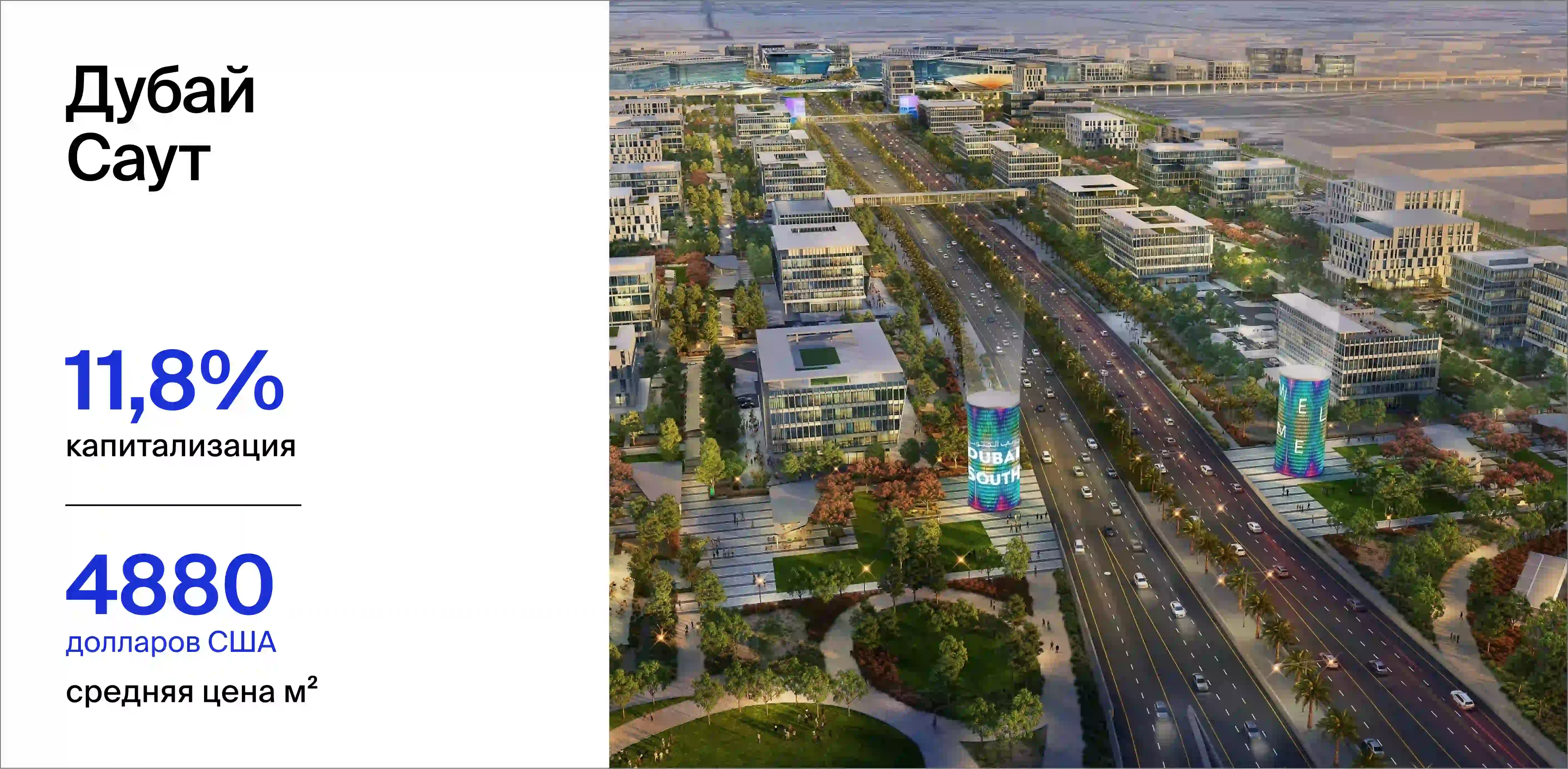 Средняя цена м² в Дубай Саут составляет 4880 долларов США в 2025 году