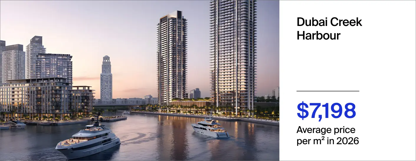the price per m² in Dubai Creek Harbour reached $7,198 in 2026
